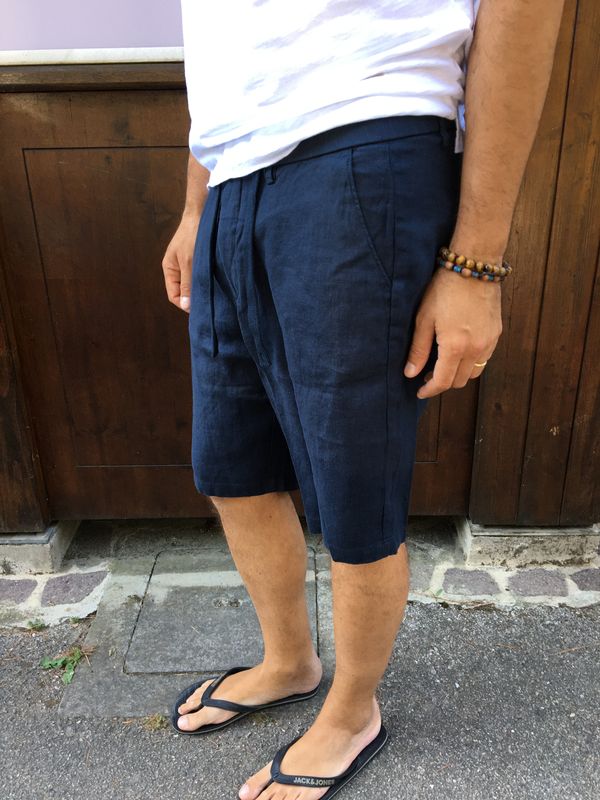 BERMUDA IN LINO DEEP BLUE GIANNI LUPO