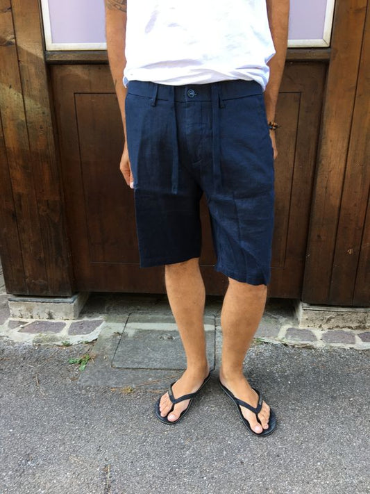 BERMUDA IN LINO DEEP BLUE GIANNI LUPO