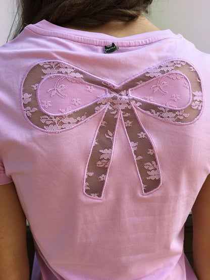 T-SHIRT CICLAMINO CON FIOCCO MIMI'-MUA'