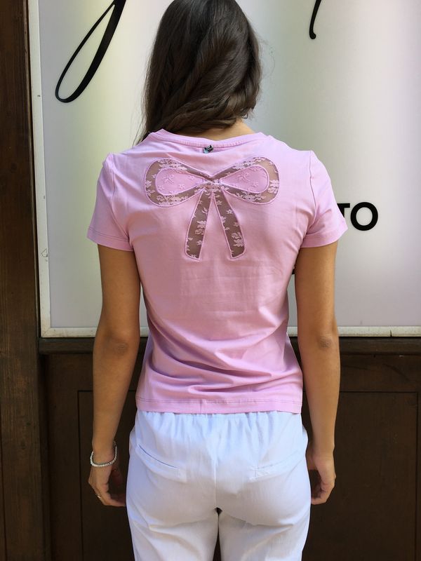 T-SHIRT CICLAMINO CON FIOCCO MIMI'-MUA'